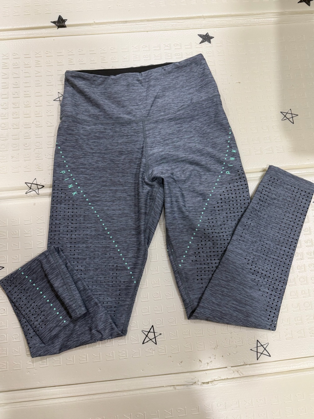 PINK Victoria's Secret Heathered Gray Workout Leggings with Teal Accent